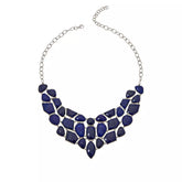 Rarities Sterling Silver Platinum-Plated Natural Lapis Bib Necklace 18"